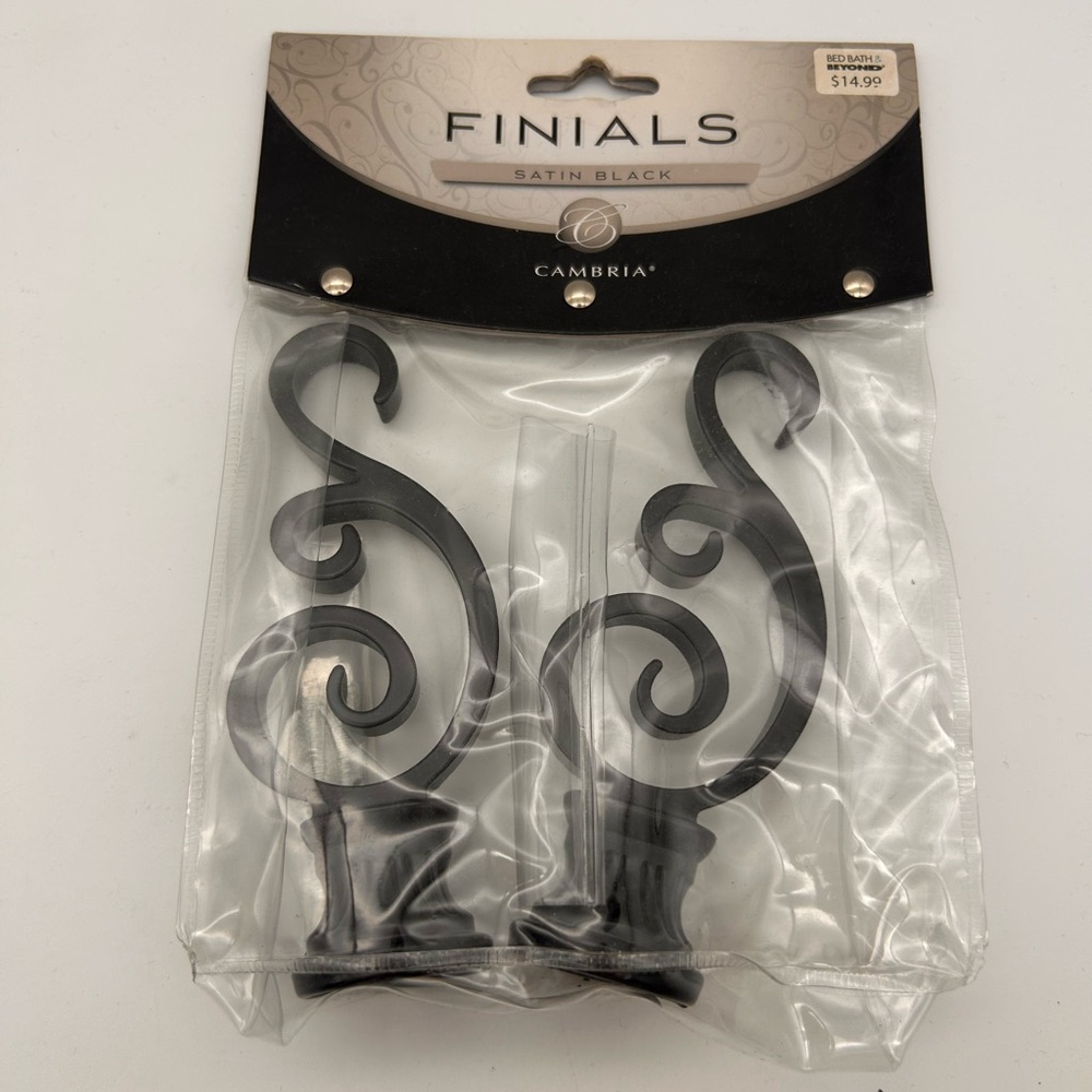 Cambria Garden Arch Finials Satin Black  (Set Of 2) New Sealed